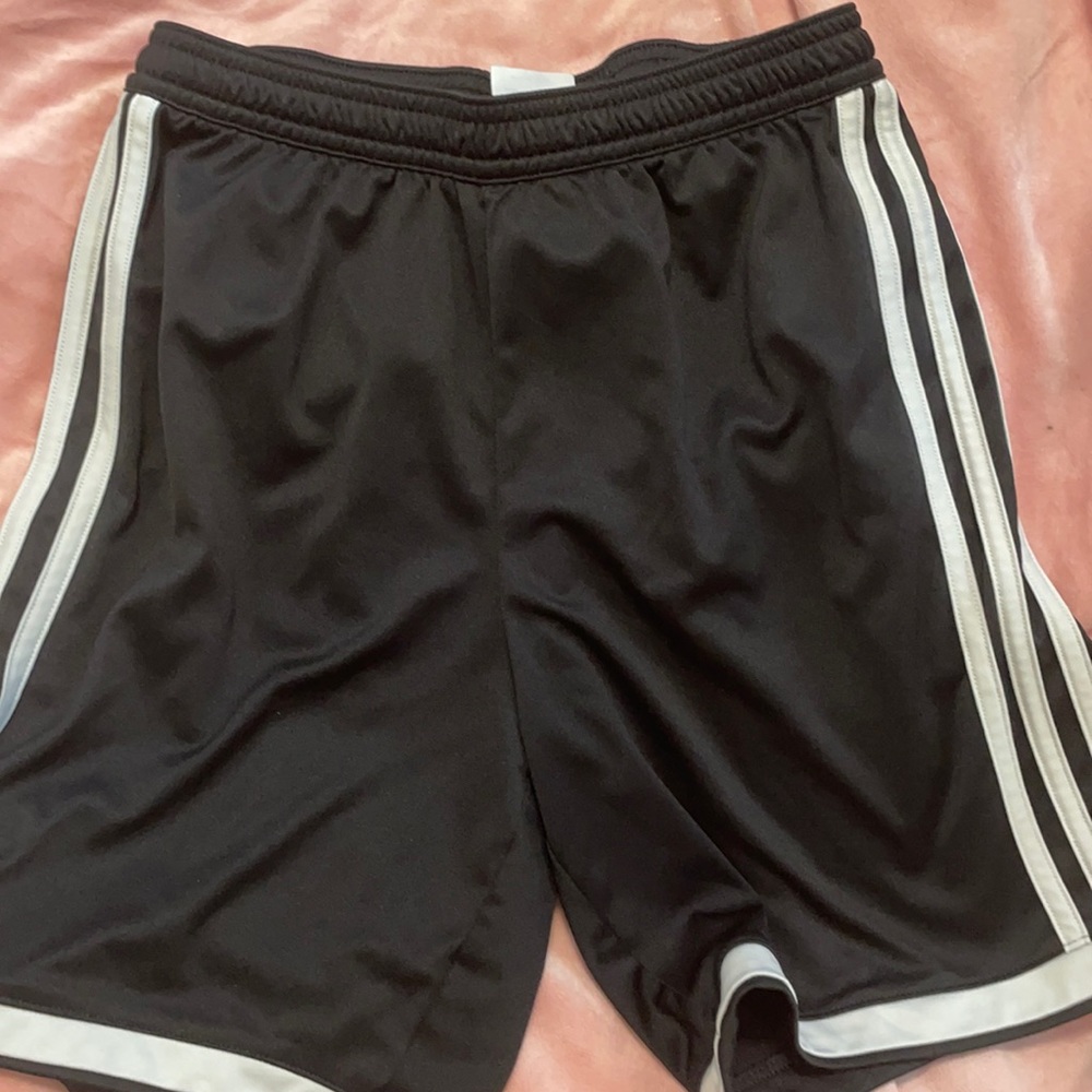 Adidas black with white stripe soccer shorts